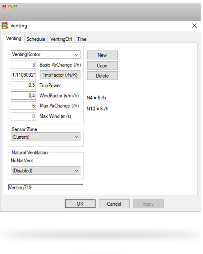 BSim Venting-dialogboks